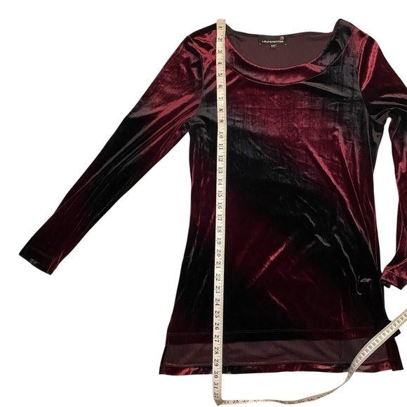 Laura Petites Deep Red and Black Velvet Long Sleeve Top - Picture 9 of 10